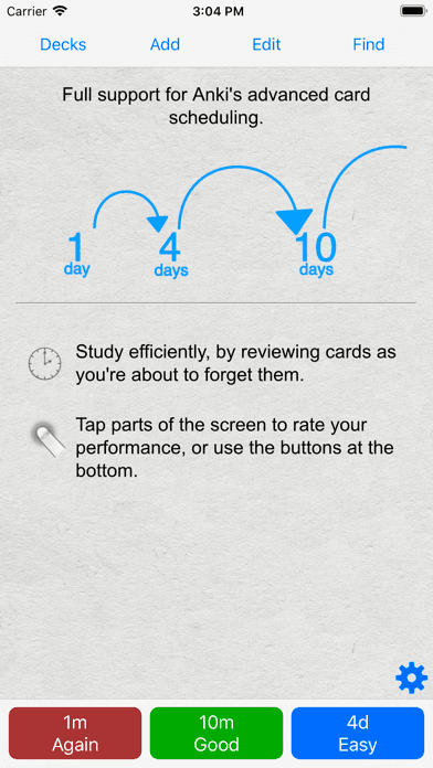 AnkiMobile screenshot explaining advanced card scheduling