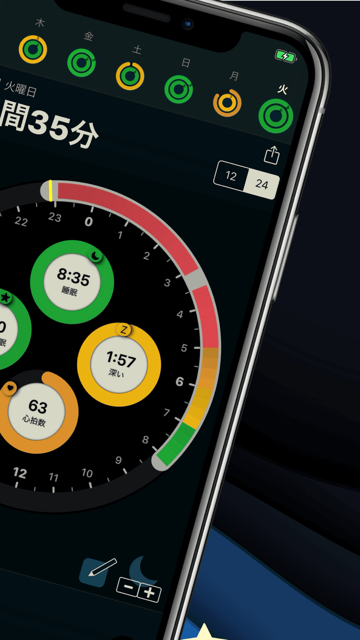 AutoSleep App Store screenshot showing detailed sleep graphs and analysis