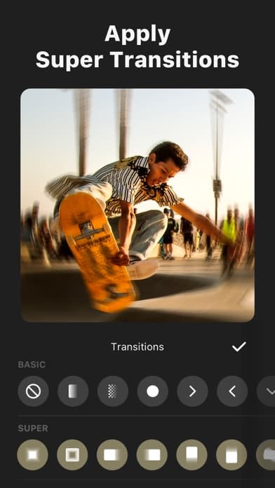 InShot screenshot demonstrating super transitions