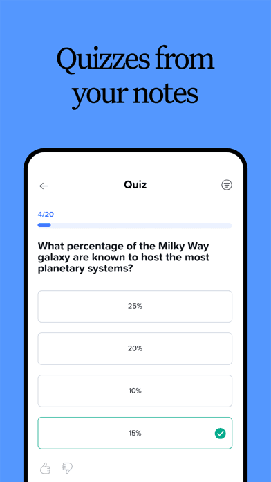 Notability screenshot showing quizzes generated from notes