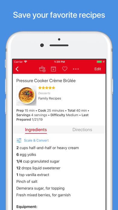 Paprika screenshot showing a saved recipe and ingredients