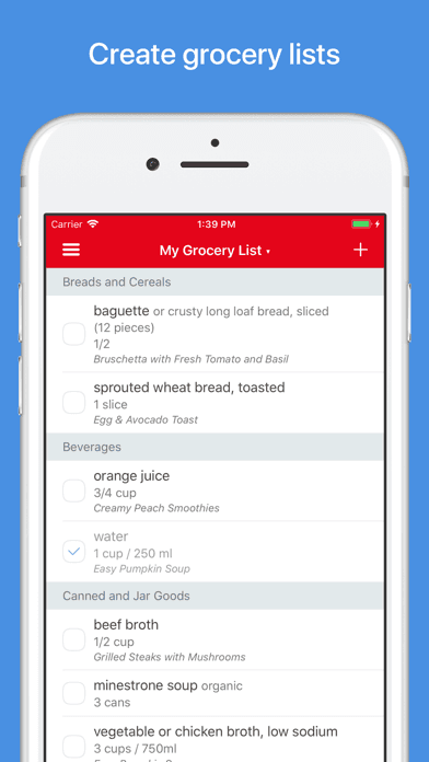 Paprika screenshot showing a categorized grocery list