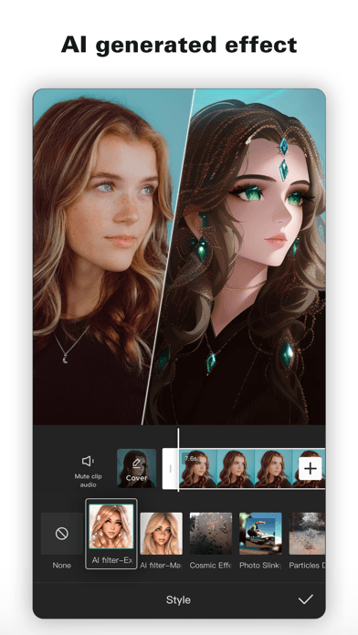 CapCut screenshot demonstrating an AI generated visual effect