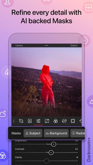 Darkroom screenshot promoting AI-backed masks for selective editing
