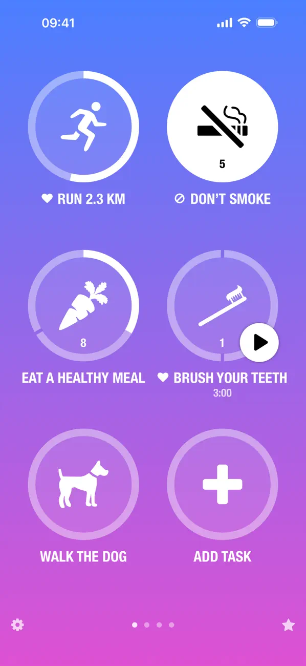 Streaks task dashboard with daily habits and circular progress