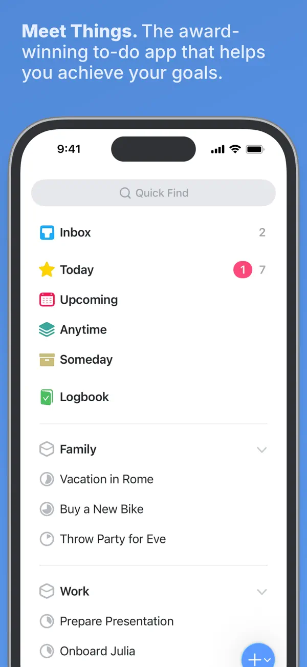 Things 3 screenshot introducing the award-winning to-do app